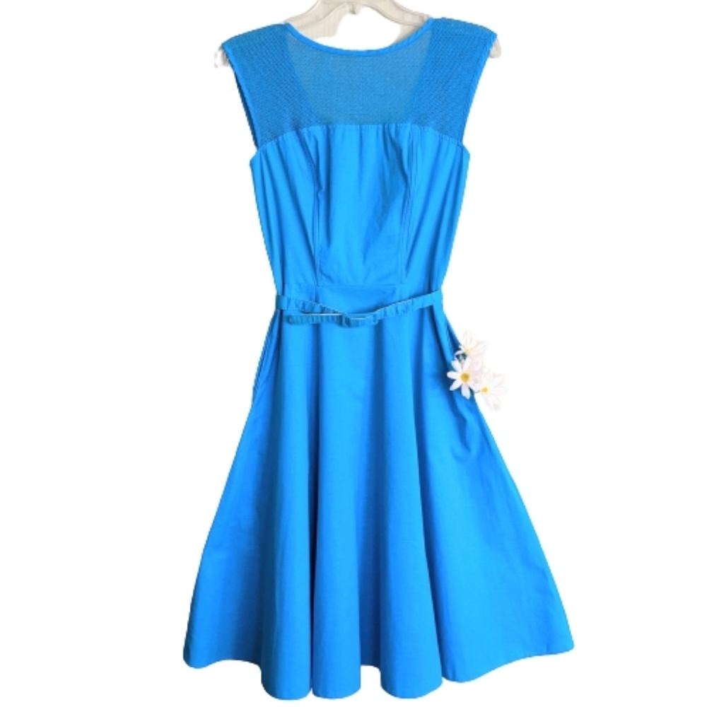 Vintage Dress 80's Aqua Vibrant A-line Sleeveless Mesh Corset